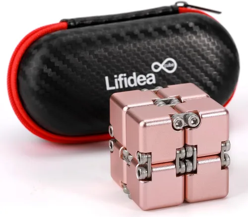 Vista 10 de Lifidea Cubo infinito de metal de aleación de aluminio (6 colores) juguete de escritorio de mano con estuche genial, cubo mágico infinito, alivia
