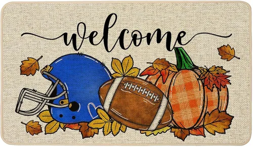 Vista 14 de Baccessor Tapete de fútbol de otoño para interiores y exteriores, diseño de calabaza, otoño, deportes, día de juego, bienvenida, puerta delantera