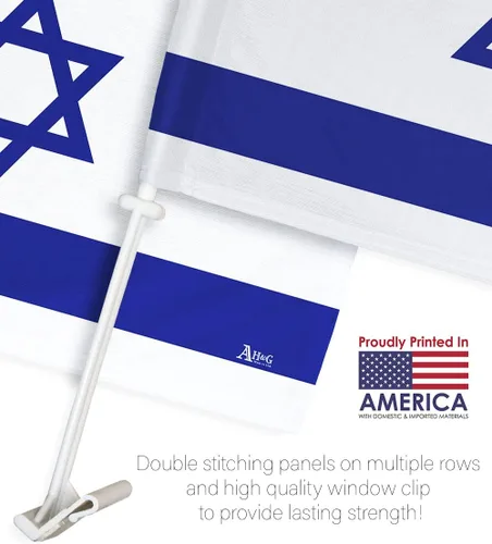 Vista 3 de Bandera de Israel para Carros - Bandera israelí para automóvil, paquete vintage americano, pequeño regalo, 12 x 18 pulgadas, clip de soporte