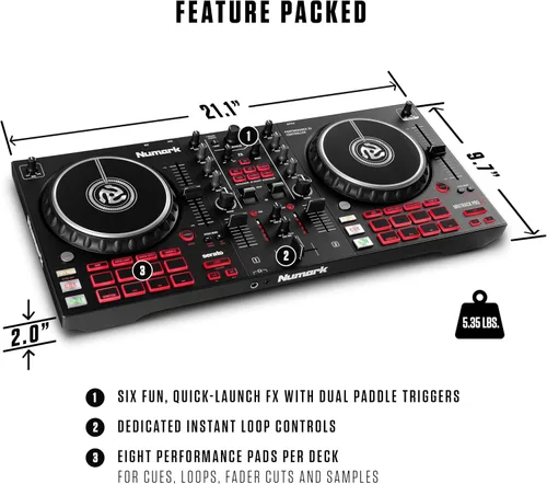 Vista 5 de Numark Mixtrack Pro FX Controlador Serato DJ con 2 cubiertas, mezclador, palas de efectos e interfaz de audio