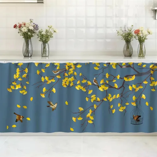 Vista 11 de SK Studio Cortinas cortas para cocina, estante de gabinete, a prueba de polvo, cortina opaca para café debajo del fregadero, falda para baño