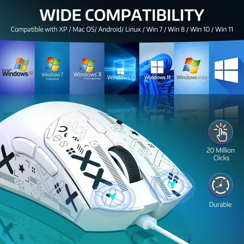 Vista 9 de ATTACK SHARK R1 Ratón inalámbrico para juegos, conexión tri-modo (2.4G/con cable/BT5.2), 55g de peso ligero, sensor óptico de 18K DPI, vida útil