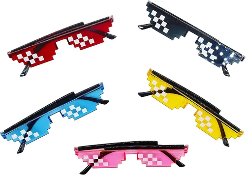 Vista 3 de 5 gafas de sol coloridas Thug Life Pixelated Funny Mosaic Glasses para fiesta, club, bar, fotos, gafas de sol, decoración, juego de moda, Negro