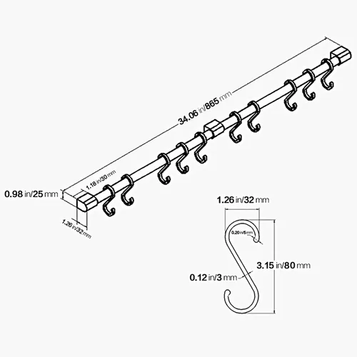 Vista 6 de KAIYING Estante para utensilios de cocina con ganchos extraíbles en S para colgar ollas y sartenes, ganchos para barra para tazas, organizador