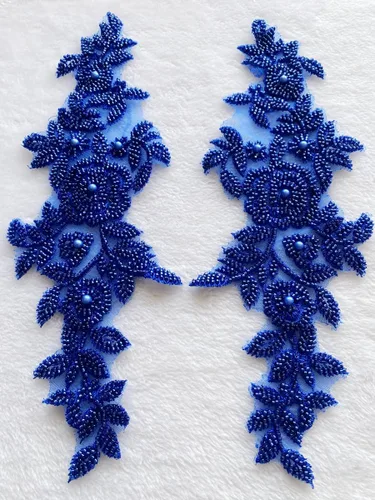 Vista 3 de PLune Apliques de encaje con cuentas, parches perfectos para vestidos de boda, accesorios de ropa, un par/bolsa, 5.5 x 12.9 pulgadas (azul)