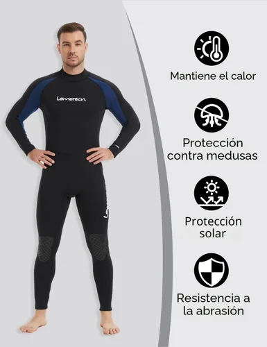 Vista 5 de Trajes de neopreno Lemorecn para hombre de 3/2 mm, traje de buceo de cuerpo entero Hombres 0.118 in Negro+Azul