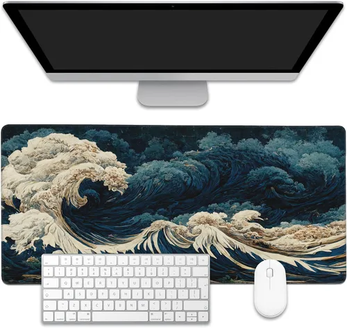 Vista 19 de Alfombrilla para mouse, estilo de línea de arte dorada abstracta para escritorio, almohadilla de escritorio con base antideslizante y borde cosido