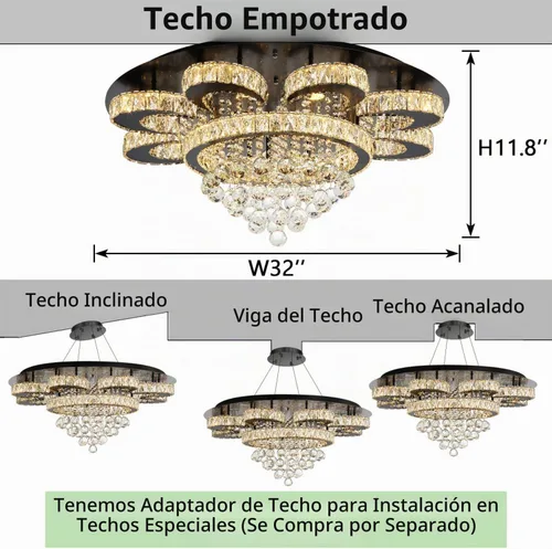 Vista 2 de HAIXIANG Lámpara de araña moderna para sala de estar, lámparas de araña glamurosas, lámpara de techo con control remoto, luces regulables, 32 Negro