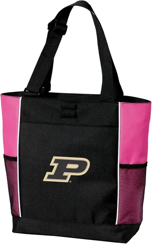 Vista 6 de Broad Bay Official Purdue Tote Bag Zippered Travel Carryall Boilermakers Logo, 600D Canvas, Adjustable Handles, Front Pocket, Side Mesh Pockets