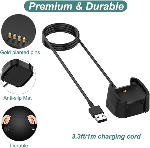 Vista 4 de Cargador Kissmart para reloj inteligente Fitbit Versa 2 (3.3 pies/3.3 ft) Cable de carga de repuesto con cable USB para reloj inteligente Fitbit