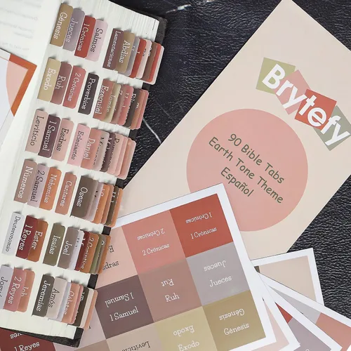 Vista 4 de Pestañas bíblicas en tono tierra español, pestañas de la Biblia laminadas con impresión grande para mujeres y hombres, fáciles de leer, fáciles