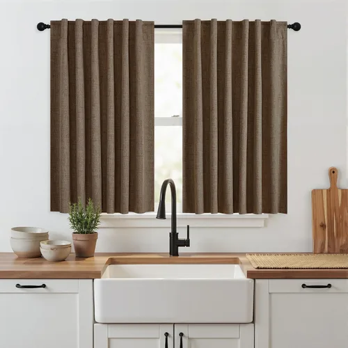 Vista 145 de RYB HOME Cortinas de lino texturizado 100% opacas de 84 pulgadas de largo, aislamiento térmico, privacidad, ahorro de energía para dormitorio, sala