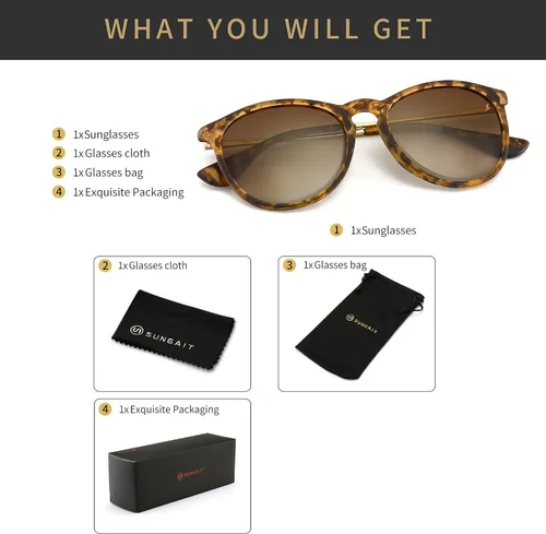 Vista 6 de SUNGAIT Gafas de sol redondas vintage para mujeres y hombres, estilo clásico retro