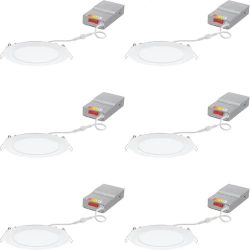 Vista 15 de Juno Luces LED empotrables de 4 pulgadas, luz descendente de oblea redonda 5 en 1, temperatura de color blanco conmutable, 120 voltios, borde plano