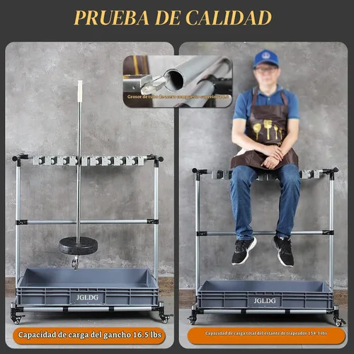 Vista 6 de Generic Carrito de limpieza multifuncional y organizador de herramientas - Soporte para escoba y fregona