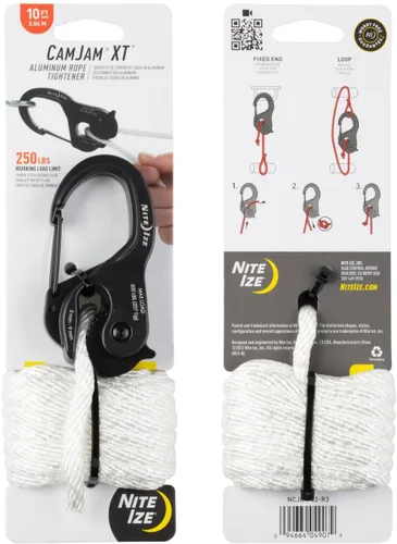 Vista 9 de Nite Ize CamJam XT - Tensor de cuerda de aluminio, mecanismo de leva de amarre versátil con clip de mosquetón, equipo de senderismo seguro esencial