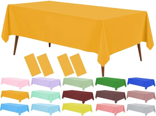 Vista 12 de Mantel de plástico crema, paquete de 2 manteles desechables color blanco hueso, mantel de 54 x 108 pulgadas para mesa rectangular, manteles