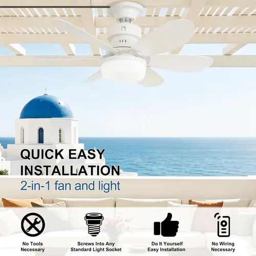 Vista 2 de Ventilador de techo atornillado con luz, luz de ventilador con mando a blanco-1