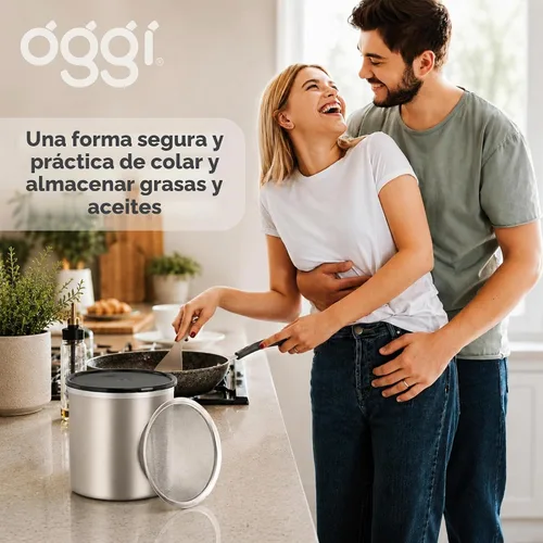 Vista 3 de Oggi 7324 Recipiente de acero inoxidable para aceite con filtro extraíble, 1 qt, Stainless