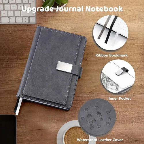 Vista 2 de Cuaderno Ejecutivo con Líneas, 256 Páginas, Rayado Universitario, Tapa Dura de Cuero A5, Bolígrafo Incluido, con Bolsillo para Notas; Cuadernos