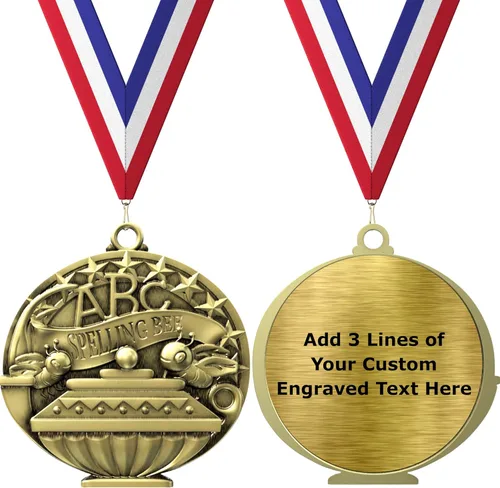 Vista 4 de Express Medals Pack of 10 (or More) Engraved Scholastic Academic Award Medals with RWB Neck Ribbons