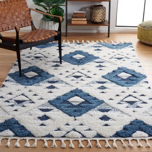 Vista 39 de SAFAVIEH Alfombra marroquí con borlas, 2 x 3 pies, marfil y marrón, no desprende pelusa y fácil de limpiar, textura alta y baja, ideal