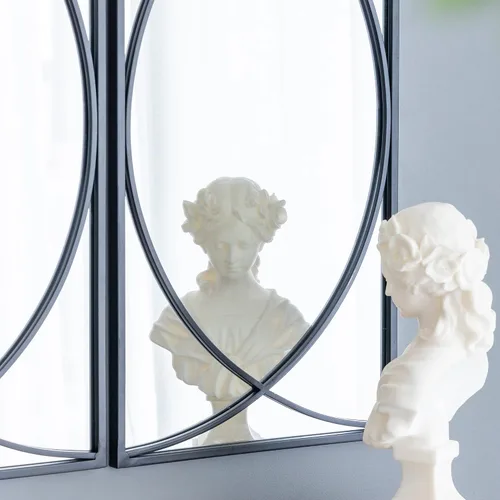 Vista 5 de A&B Home - Espejo rectangular de pared con marco de metal negro, juego de 3 piezas de espejo montado en la pared, decoración de pared del hogar
