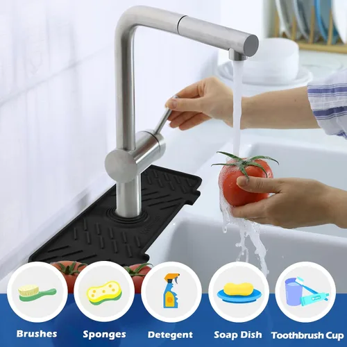 Vista 3 de Alfombrilla de Silicona para Grifo de Fregadero de Cocina – Gen 3 Protector contra Salpicaduras con Pendiente de 10° con Orificio Recortable
