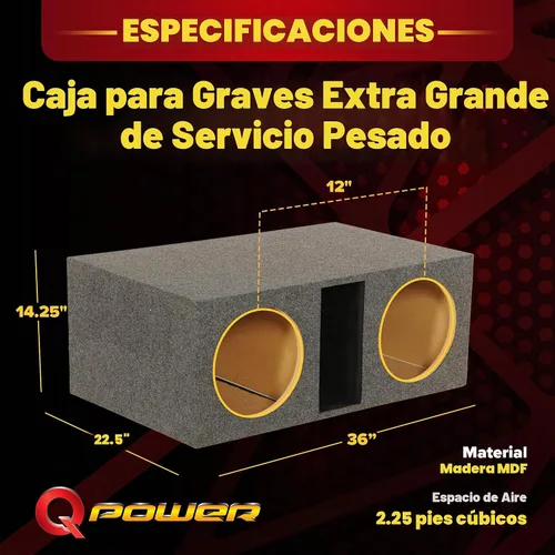 Vista 3 de QPower HD212VL - Caja de subwoofer doble ventilada de 12 pulgadas