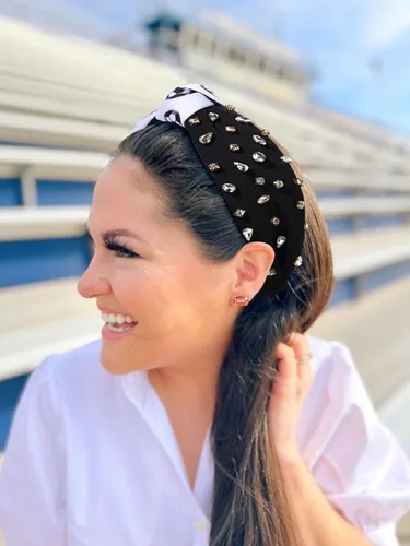 Vista 7 de Diademas para el día del partido, cintillo de fútbol y béisbol para mujer, diadema anudada de cristal con diamantes de imitación adornados con nudo