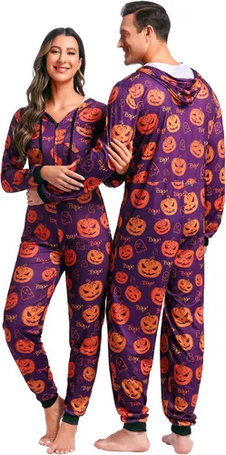 Vista 4 de frawirshau Pijama de Halloween para adultos, pijamas a juego para parejas, familia, pijamas a juego