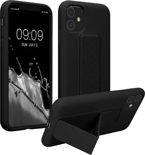 Vista 14 de kwmobile Funda para Apple iPhone 11 - Funda de TPU suave con revestimiento de silicona - Con correa de mano y función de soporte - a prueba