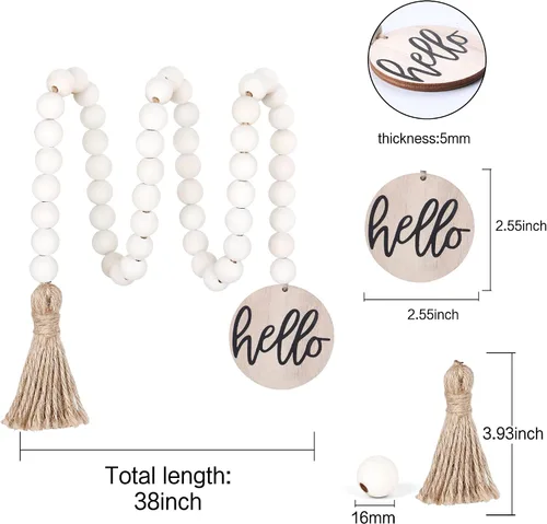 Vista 6 de Meplait Hello - Guirnalda de cuentas de madera, cuentas decorativas de 38 Natural & Hello