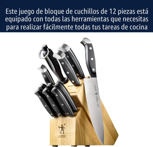 Vista 2 de HENCKELS Juego de 12 piezas de alta calidad con cuchillos llamativos y soporte, afilados como una navaja, diseñados en Alemania con más de 100 años