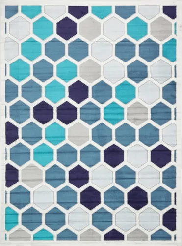 Vista 3 de Unique Loom Metro Collection - Alfombra hexagonal geométrica multicolor abstracta (9 pies x 12 pies, rectangular, marfil y azul)