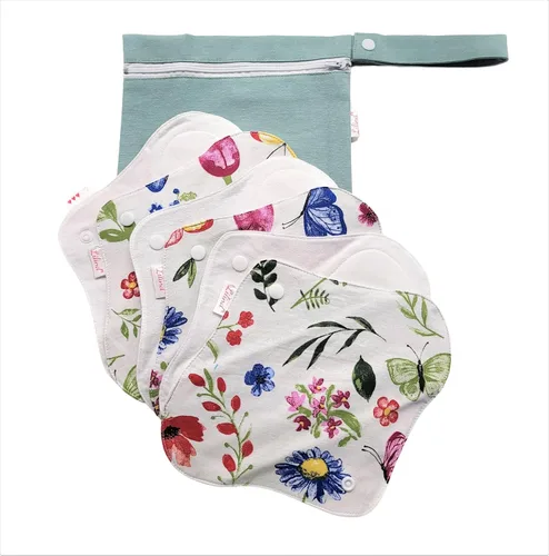 Vista 17 de Lilind ® Paquete de 7 toallas de tela para tanga en flores rojas, 100% algodón orgánico, reutilizables, lavables, toallas sanitarias menstruales
