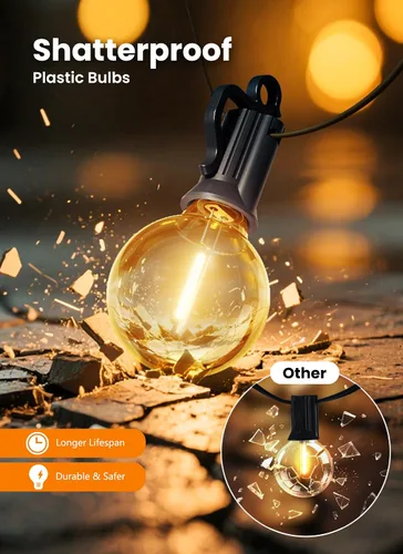 Vista 3 de Guirnalda de luces para exteriores, 25 pies, 12 bombillas LED, IP65, impermeable, conectable, G40, luz de patio exterior para patio trasero, porche