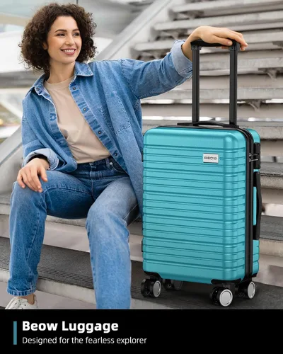 Vista 7 de BEOW Juego de equipaje, juegos de equipaje expandibles con ruedas giratorias, maletas TSA Lock con equipaje de mano, Azul Teal, Equipaje de viaje