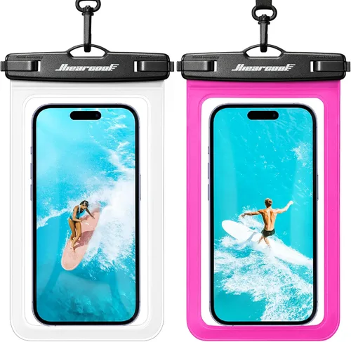 Vista 9 de Hiearcool Funda impermeable IPX8 para iPhone 17/16/15/14 Pro Max, bolsa seca para teléfono celular para artículos esenciales de playa y crucero