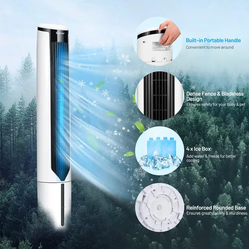 Vista 9 de COSTWAY Enfriador de aire evaporativo portátil para habitación, enfriador de 41 pulgadas con control remoto, enfriador oscilante de 70° con 4