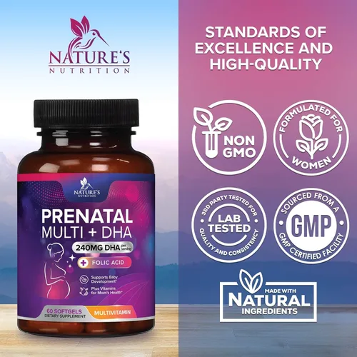 Vista 4 de Vitaminas prenatales para mujeres con ácido fólico + Omega 3 DHA para el desarrollo del cerebro fetal, el mejor suplemento de vitamina prenatal