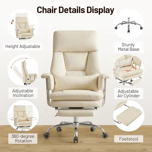 Vista 5 de Furniliving Silla de oficina grande y alta con reposapiés, silla de oficina ejecutiva de piel sintética con respaldo alto y soporte lumbar