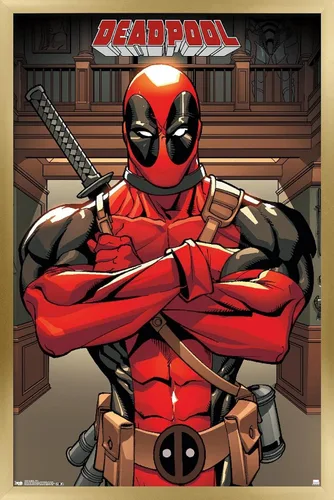 Vista 13 de Trends International Marvel Comics Deadpool - Póster de pared de postura, 14.725 x 22.375 pulgadas, versión enmarcada de madera de granero