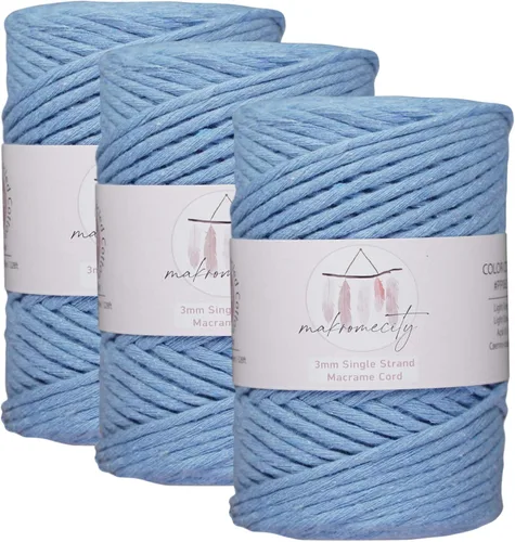Vista 71 de Makromecity, Cordón de macramé de un solo hilo de 3 mm x 100 yardas (300 pies) de 3 mm de cordón de algodón azul bebé para arte y manualidades