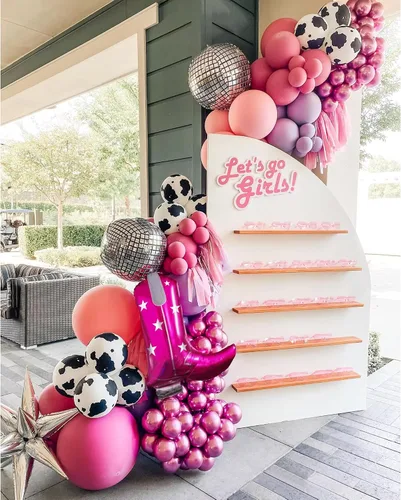 Vista 6 de Kit de arco de guirnalda de globos de vaquera, 121 piezas con temática de granja con globos de bota para decoración de negocios, hogar, boda
