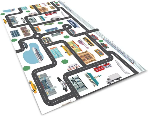 Vista 6 de Alfombra de coche para niños, alfombra de tráfico por carretera, alfombra para jugar con juguetes de automóviles, alfombras educativas de la vida
