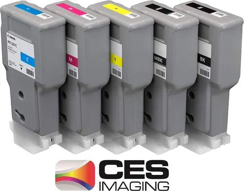 Vista 2 de Canon PFI-207 Depósito de tinta de 10.1 fl oz, paquete de 5 – para Canon iPF680/685/780/785, 1 PFI-207MBK 1 PFI-207BK 1 PFI207C 1 PFI207M 1 PFI207Y