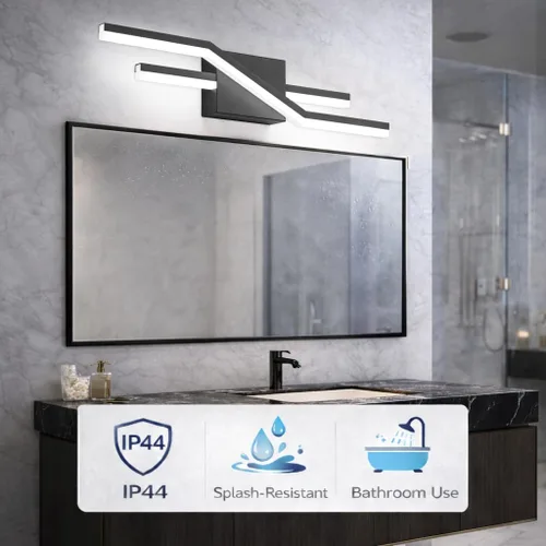Vista 6 de SOLFART Luces de baño con acabado mate en negro, regulables, LED, para tocador, sobre espejo, 24 pulgadas, modernas, luces de pared