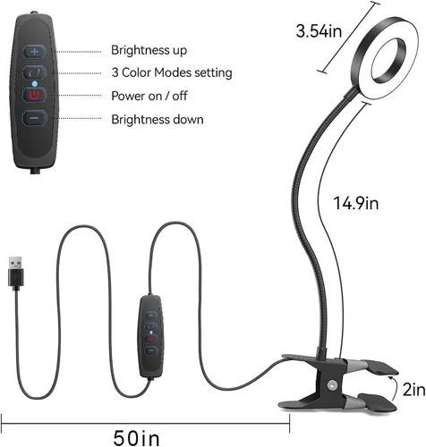 Vista 6 de Paquete de 2 lámparas de escritorio LED con clip, lámpara de metal ajustable 360 para el cuidado de los ojos con función de memoria, 3 modos