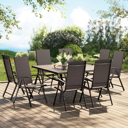 Vista 14 de PHI VILLA Juego de comedor al aire libre para 4, mesa de metal con sillas plegables, negro